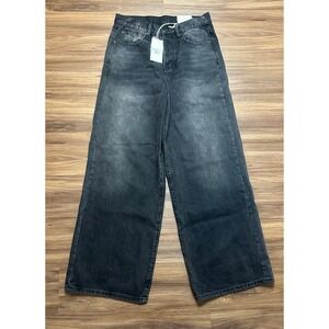 MNML Baggy Washed Rave Denim Vintage Black Wide Leg Button Fly Mens Sz 30